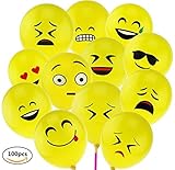 Jofan 100 Pack Latex Emoji Smiley Face Balloons 12 inches Yellow Emoji Balloon for Kids Birthday Party Favors