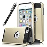 iPod Touch 6 Case, iPod Touch 5 Case,Lantier 2 in 1 2 Pieces Style Hybrid Hard Dual Layer Shockproof Cover for Apple iPod iTouch 6 / iTouch 5 6th Generation with Stylus (Gold/Black)