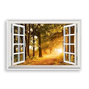 Framed Canvas Wall Art for Living Room, Bedroom Fake Window Sunny Day Canvas Prints for Home Decoration Ready to Hanging - 16x24 inches