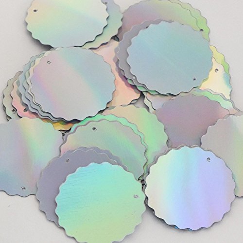 Silver Lazersheen Reflective Metallic Wavy Round Ruffle Edge 30mm Couture Sequin Paillettes. Made in USA. Loose sequins for embroidery, bridal, applique, arts, crafts, and embellishment.