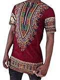 Makkrom Men's African Bright Dashiki Tribal Floral Shirt Variety (X-Large, Red)