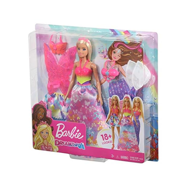 Barbie GJK40 - Dreamtopia 3-in-1 Fantasie Spielset, Puppe (blond) mit 3 Outfits und Zubehör: Fee, Meerjungfrau und Prinzessin, Spielzeug ab 3 Jahren – Bild 8