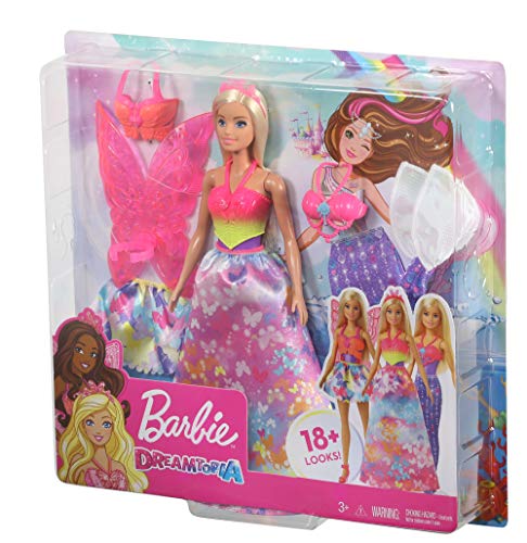 Barbie GJK40 - Dreamtopia 3-in-1 Fantasie Spielset, Puppe (blond) mit 3 Outfits und Zubehör: Fee, Meerjungfrau und Prinzessin, Spielzeug ab 3 Jahren – Bild 8
