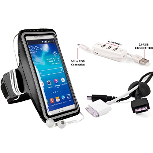 SumacLife Sports Exercise Armband For Nokia X, X+, XL Smartphone + Cord Organizer + 3 Port USB Hub