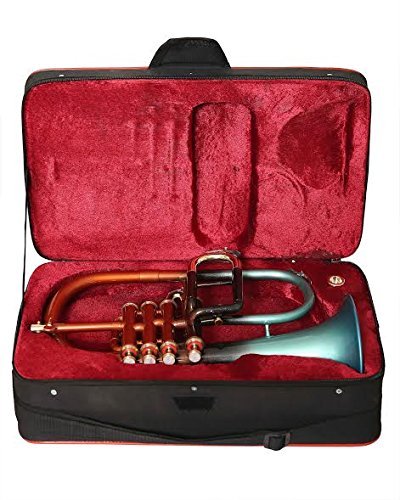 PROFESSIONALS FLUGEL HORN 4 VALVE Bb PITCH ORANGE AND GREEN COLORED W/CASE, MP - Thumbnail 3