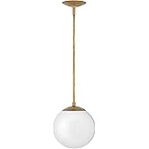 Hinkley Warby Small Globe Pendant Light, Customize Stem Length, for Even or Sloped Ceilings, Heritage Brass and White Glass