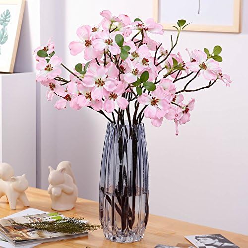 YILIYAJIA 4PCS Artificial Dogwood Blossom Silk Flowers Bridal Flowers Bouquets Fake Cornus Bush for Wedding Home Office Decoration(Pink)