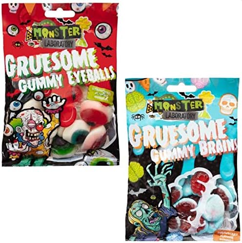 Swan household ® - Pack of 2 Halloween Spooky Trick Or Treat Sweet Gruesome Gummy Brains & Eyeballs ( Strawberry Flavour )