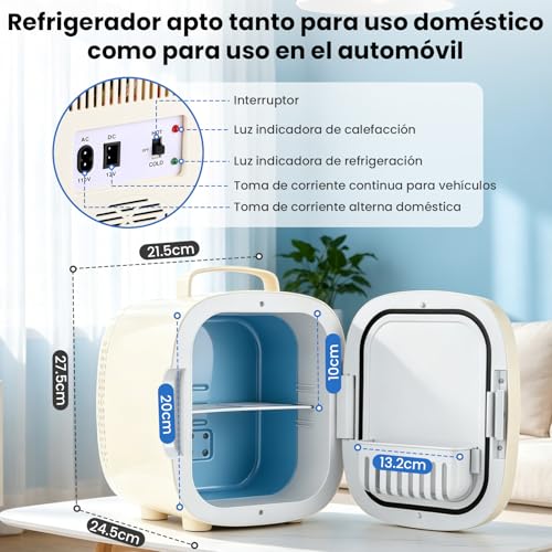 Refrigerador para Skincare 6L, Mini Nevera Portátil con Termoeléctrico Enfría/Calienta, Luces LED con Espejo, Mini Refri para Cosméticos, Bebidas, Leche Materna, Ideal para Belleza, Hogar y Coche