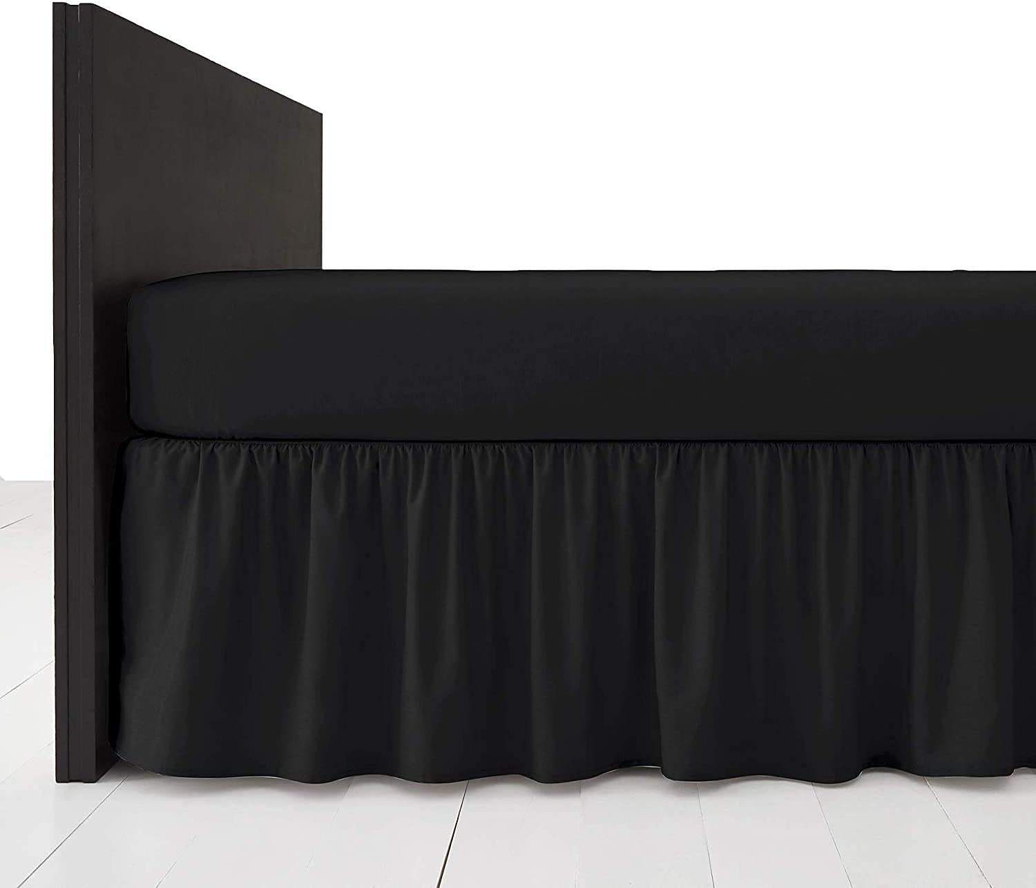 British Home Bedding - Plain Polycotton Extra Deep Frilled Bed Base Valance Sheet (Black, Double)