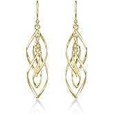 Diamond Treats 925 Sterling Silver Dangle Earrings for Women, Long Dangling Spiral Earrings in Silver and Gold, with a Gift Box