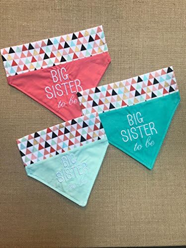 Reversible Big Sister Dog bandana/Over the collar bandana/Puppy bandana/ Pregnancy announcement/slip over collar/Peach Big sister bandana