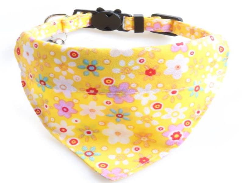 Bandana Cat Collars and Bell | Safe Quick Release Breakaway Buckle | ZACAL Cat Collars (Yellow Floral Bandana)