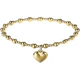 Jude Jewelers Stainless Steel Beaded Chain Heart Charm Wedding Statement Party Bracelet