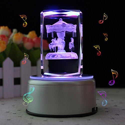LIWUYOU Personalized Custom Text Rectangle Colorful LED Light Crystal 3d Music Boxes with Remote Control, Carousel, Bluetooth Base