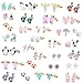 30 Pairs Gold Plated Stainless Steel Post Small Cute Multiple Animal Flower Faux Pearl CZ Stud Earrings Set for Girls Kids New Year Christmas Gift