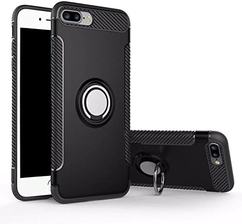 iPhone 8 Plus Case, iPhone 7 Plus Case, Dual Layer Shock-Absorption Slim Fit Shell Hard 360 Degree Rotating Ring Grip kickstand and Soft TPU for Apple iPhone 8 Plus / iPhone 7 Plus (Black)