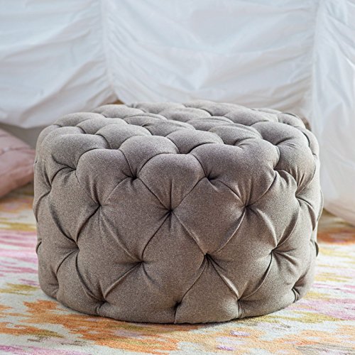 Allover Tufted Round Ottoman - Brown .