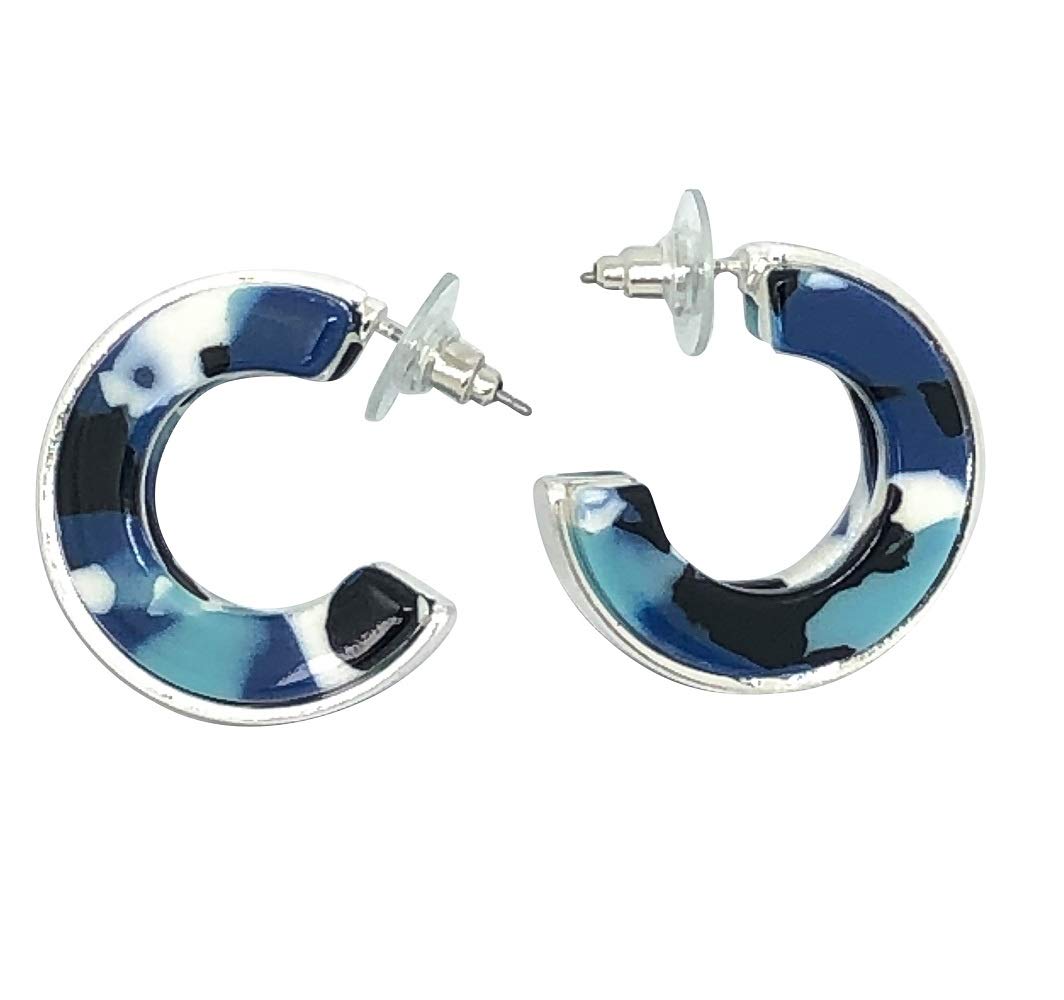 Tortoise Shell Resin Acrylic Necklace Bangle Earrings Studs Bohemian Statement Jewellery Gift Boxed (Blue White - Tortoise Resin Earrings)