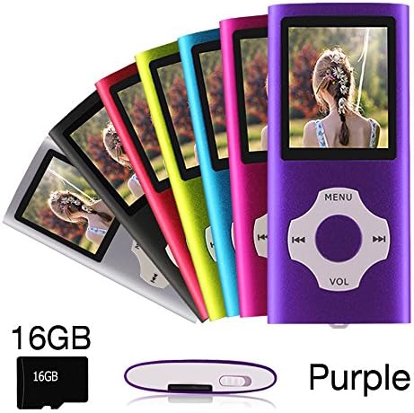 Ueleknight MP3 MP4 Player with a 16G Micro SD Card, Portable Digital Music Player/Video Player/E-Book Reader/Picture Viewing, 1.8 inches Screen Economic Music Player- purple