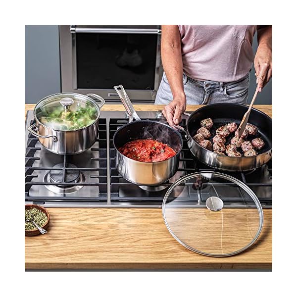 KitchenAid-Skillet-with-2-Side-Handles-and-Lid-Non-Stick-Stainless-Steel-Skillet-Induction-and-Oven-Safe-Cookware-28-cm43-Litres KitchenAid Stainless Steel 3-Layer Non-Stick 28cm/4.3 Litre Sauté Pan, Induction, Oven Safe, Dishwasher Safe, Silver