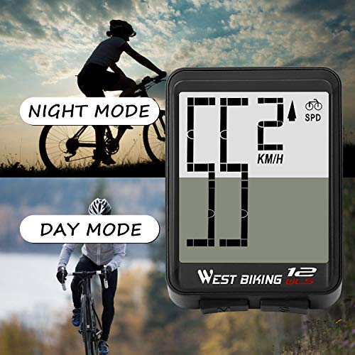 WESTGIRL Bike Computer Wireless, Cycling Speedometer Odometer Large Digits Automatic Speed Display Change, Waterproof EL Backlight Bicycle Computers