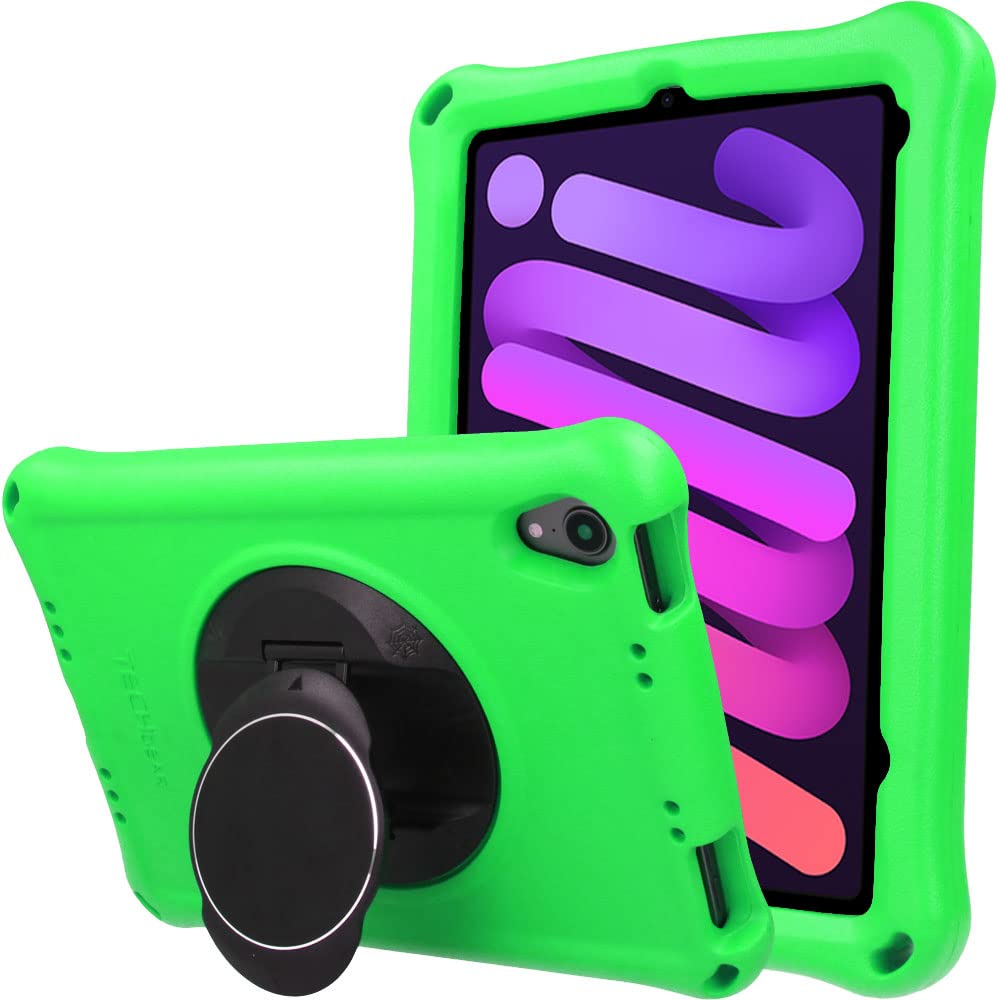 TECHGEAR Bumper+ Case For iPad Mini 7/6 (7th / 6th Generation) 2024/2021 Rugged Shockproof Soft Protective Easy Grip Body Case with Stand, Hand Holder, Screen Film, Kids Proof Case [Green]