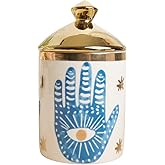 Beccalame Big Eye Aromatherapy Candle Jar With Lid Ceramic Makecup Cotton Swab Holder Home Deocrative Bottler, Home Fireplace Kitchen Dining Decor For Living Room Knick Knacks Candle Holder