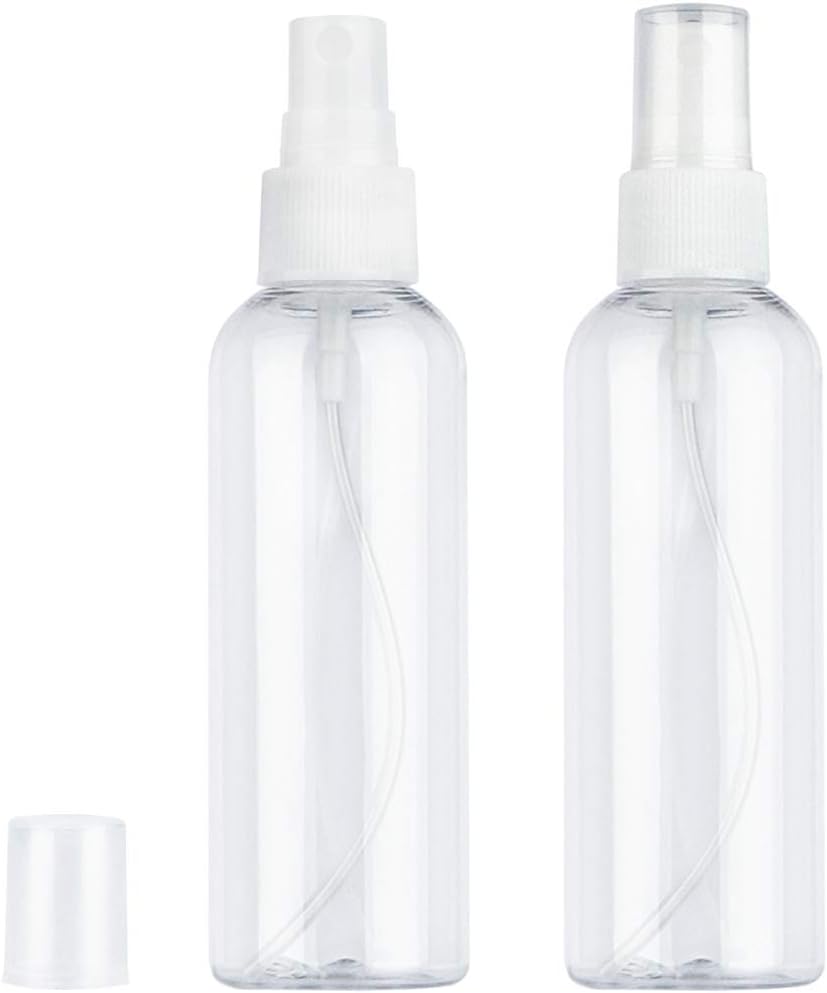 Yebeauty 2 Pack Empty Spray Bottles for Sample, 100ml (3.4 oz) Fine Mist Spray Bottle Clear Plastic Small Atomizer Bottles with Fine Mist Sprayer for Travel Skin Care Essential Oil