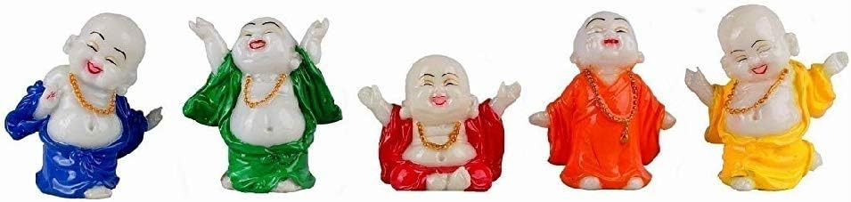 Arham Trades Polyresin Laughing Buddha Statue, Standard, Multicolour, Set of 5