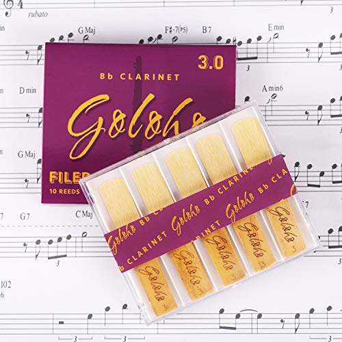 GOLOHO Bb Clarinet Reeds, Strength 3.0, Filed Cut, Box of 10