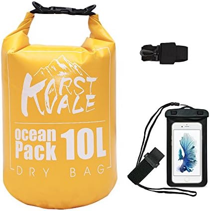 Karst Vale Waterproof Dry Bag 10L By, Roll Top Dry Bag with Waterproof Cell Phone Case - Compression Sack Keeps Gear Dry for Kayaking, Boating, Canoeing, Fishing, Rafting, Swimming, Camping, Orange
