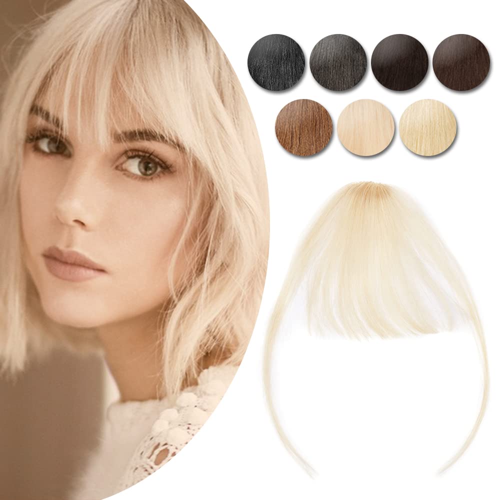 Photo 1 of Hairro Real Clip In Human Hair Extensions Front Fringe Hairpiece Air Side Bangs With Temple Thin Wispy Curtain Bangs Top Hairpiece For Women 5g #60 Platinum Blonde