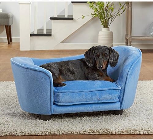 Dog Couch Bed Luxury Elevated Pet Sofa - Deluxe Therapeutic Comfort in Blue - Best for Small Dogs with Removable, Washable Cover Bundle w Rope Toy
