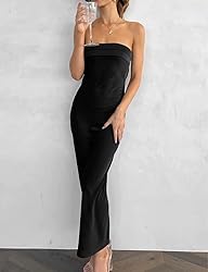 Realtix Satin Silk Backless Tube Tops Maxi Dress