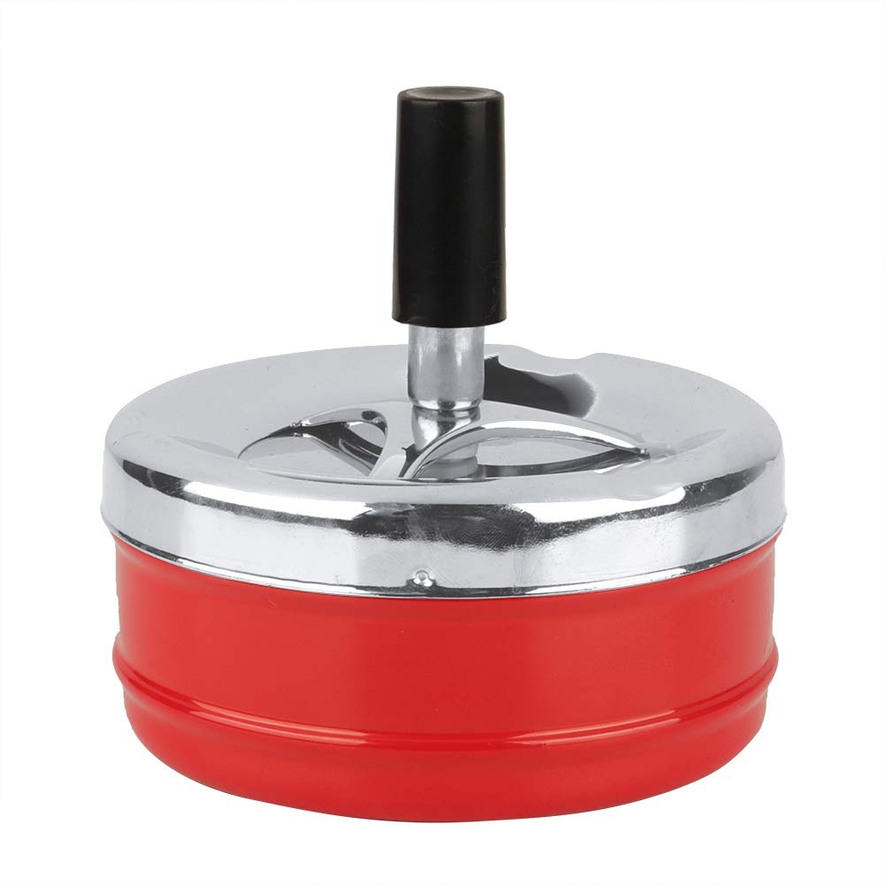 Spinning Ashless Ashtray for Outside - Large Ashtray Portable Metal Smoking Ashtray with Push-Down Design Wiring Round Ashtray for Indoor and Outdoor Use (S-Red)
