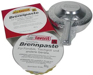 Favorit Brenner Set; geeignet für Fondues, heiße Steine, etc.; mit Brennpaste, reiner Bio-Alkohol; verbrennt rußfrei - 1808