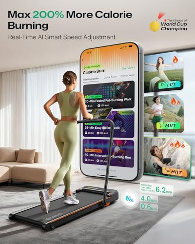 UREVO Strol 2E Smart 2-in-1 Folding Treadmill, Compact Walking Pad with Safety Handle, Plug and Play, Dual LED Display, Workout APP, Walking or Running for Home Office, Remote Included