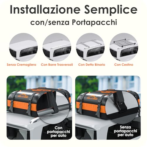 Rymopuey 20Cu.Ft/566L Car Roof Box, Waterproof 1000D Orange, Car Roof Box with Non-Slip Mat and 10 Straps, Car Roof Box for Cars with/without Luggage Rack