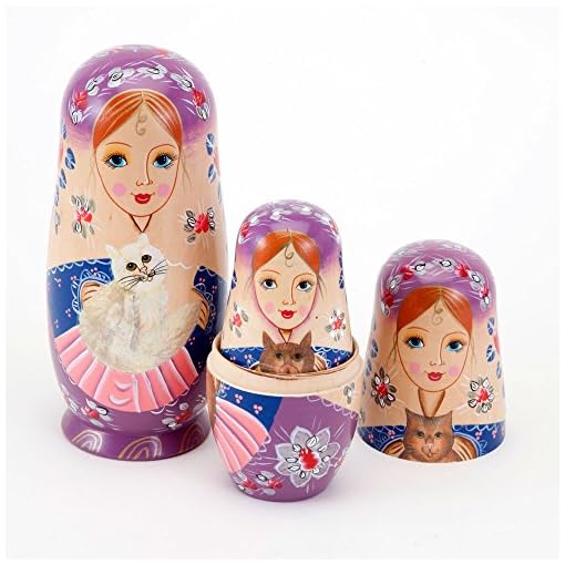 Bits and Pieces - 10 Pc Russian Nesting Dolls - The Cat Ladies-Hand Painted Hand Made Wooden Nesting Dolls Matryoshka Figurines - Set of 10 Dolls from 7.5" Tall
