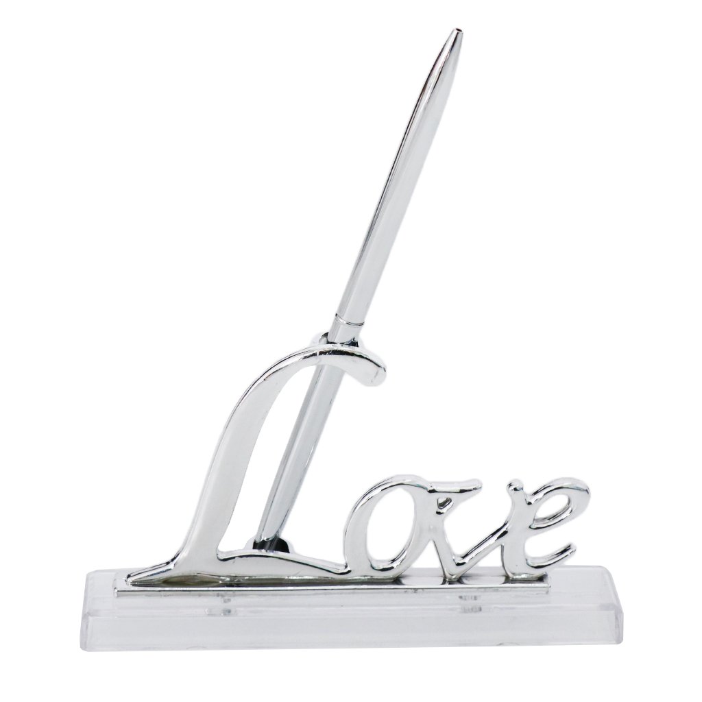 MagiDeal Wedding Reception Party Guest Book Signing Pen w/Love Sign Pen Stand Holder Table Decor