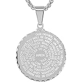 Steeltime Stainless Steel Lords Prayer Necklace with Simulated Diamonds