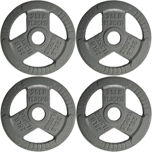Yes4All Tri-Grip Handles Cast Iron Olympic Weight Plates, 2-Inch Weight Plates for Weight Lifting with Smooth and Durable Finish, Suitable for Strength Training Exercises (Single, Pair and Set)
