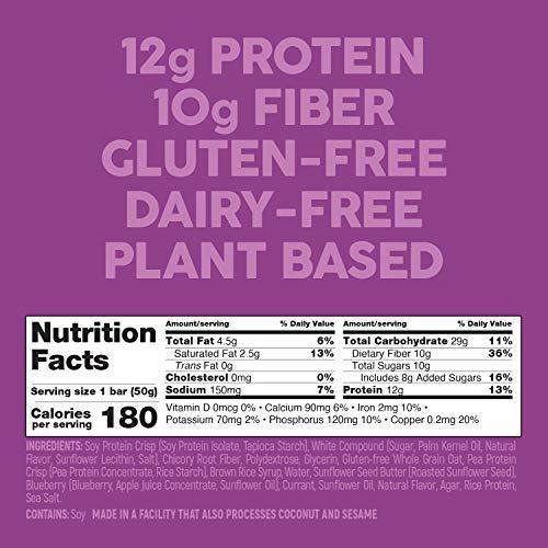 No Nuts! 100 Nut Free Dairy Free Vegan Protein Bars, Blueberry & Vanilla, Organic, Kosher, Egg