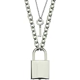 Yeaphy Chain Punk Padlock Necklace Stainless Steel Chain Necklace Lock Key Chain for Men Women Couple Silver, Lock with Key