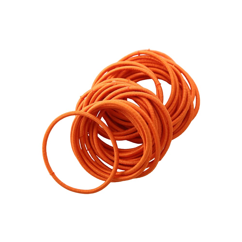 FEIFEI'S BOW 50Pcs Girls Women 2.5mm Thin School Uniform Endless Hair Elastics Bobbles Hair Ties Bands Ponios Ponytail Holders (Orange)