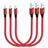 AOFU Lightning Cable,iPhone Cable iPhone Charger 8 inches Extra Long Nylon Braided Cord to USB Charging for iPhone 7/7 Plus/6/6 Plus/6S/6S Plus,SE/5S/5,iPad,iPod Nano 7 (Black+Red)