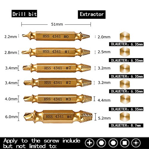 Nrpfell 6 pcs Screw Remover, Damaged Screwdriver Set, Broken Bolt Screw Remover, Screw Deburrer