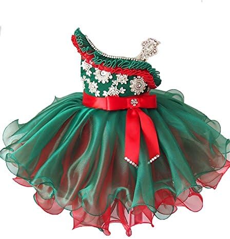 Kids One Shoulder Pageant Cupcakes Crystals Short Birthday Dress US 4 Red/Green