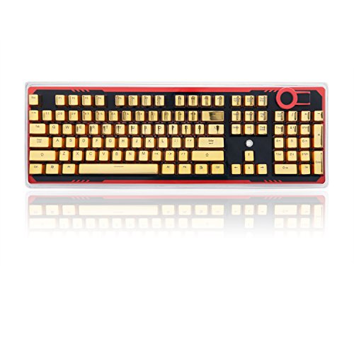 Redragon A101G 104 PBT Double Shot Injection Backlit Metallic Electroplated Gold Color Keycaps for Mechanical Switch Keyboards with Key Puller